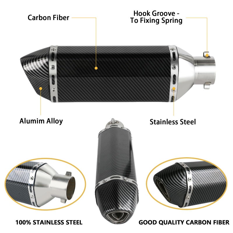 PACEWALKER Exhaust Muffler Carbon Fiber 1.5-2"Inlet with Removable DB Killer for Street/Sport Motorcycles and Scooters with 38-51mm Diameter Exhaust Pipes - Image 2